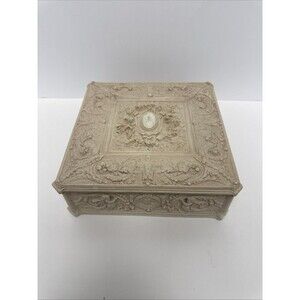 STUNNING! Incolay Jewelry Box With Cherubs - "Angelique" In Vanilla